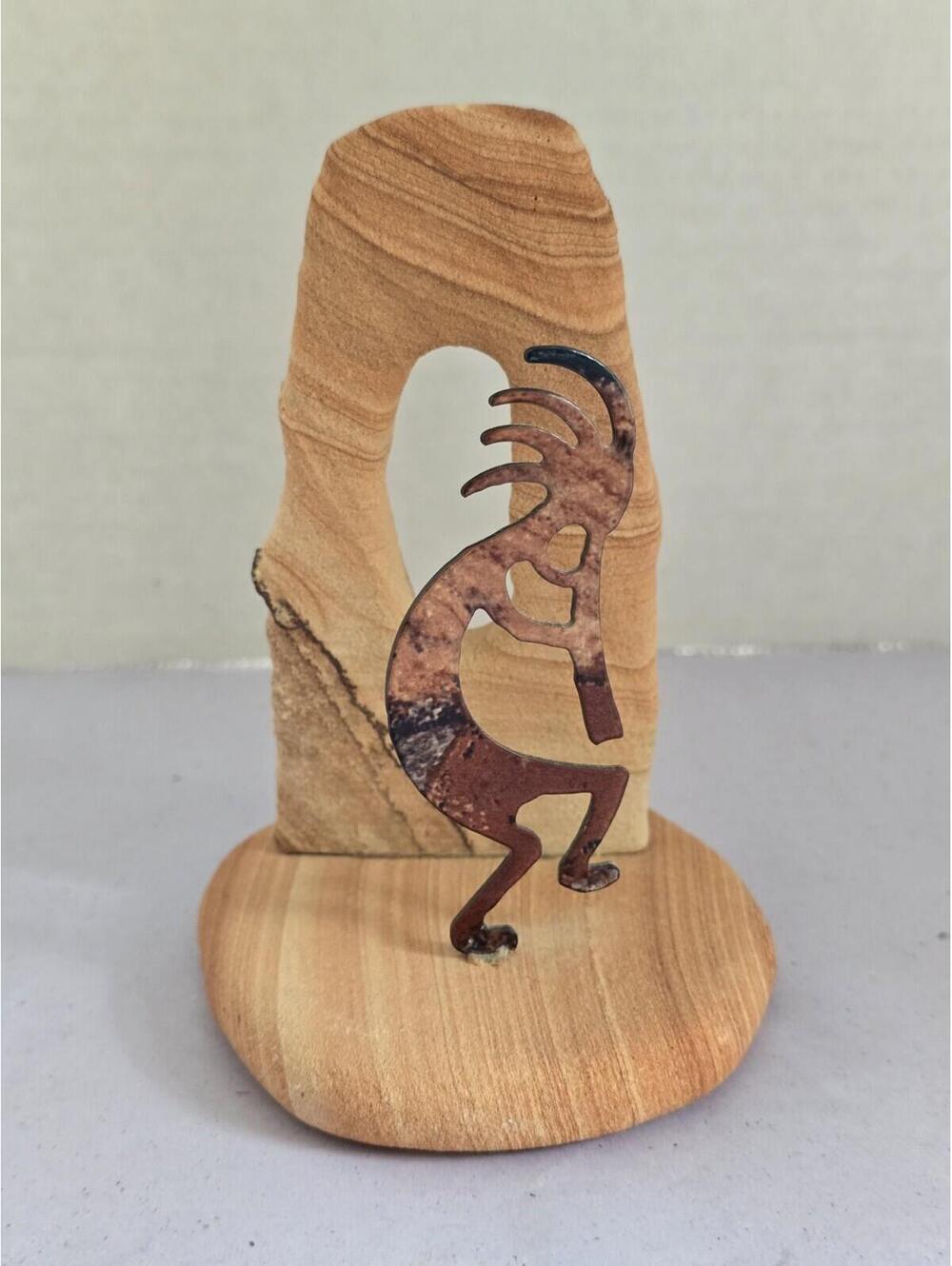 LazArt Kokopelli Southwestern Metal and Sandstone 4” Figurine Patina Finish  Art